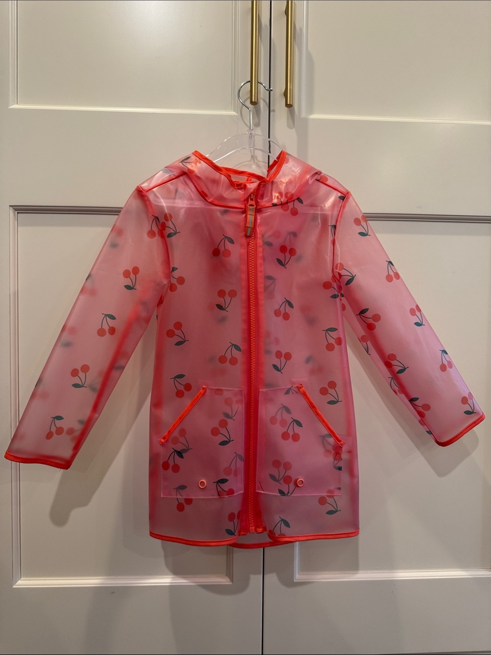 Cat & Jack Girls Cherry Clear Rain Coat Pink 5T Hooded Lightweight